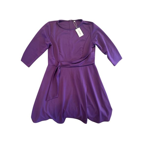 FENTAR Purple Fit & Flare Tie Waist Dress XL • 3/4 Sleeve • Party/Cocktail • NWT - Picture 3 of 10